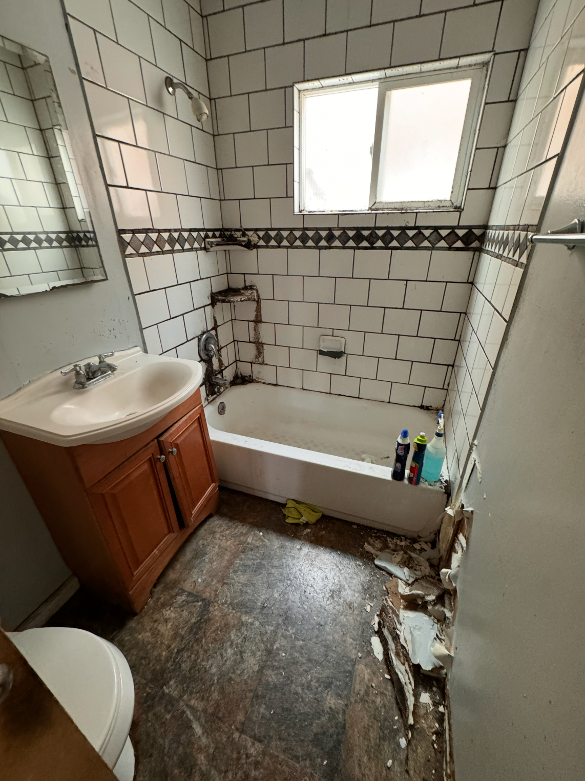 Water damaged bathroom before restoration