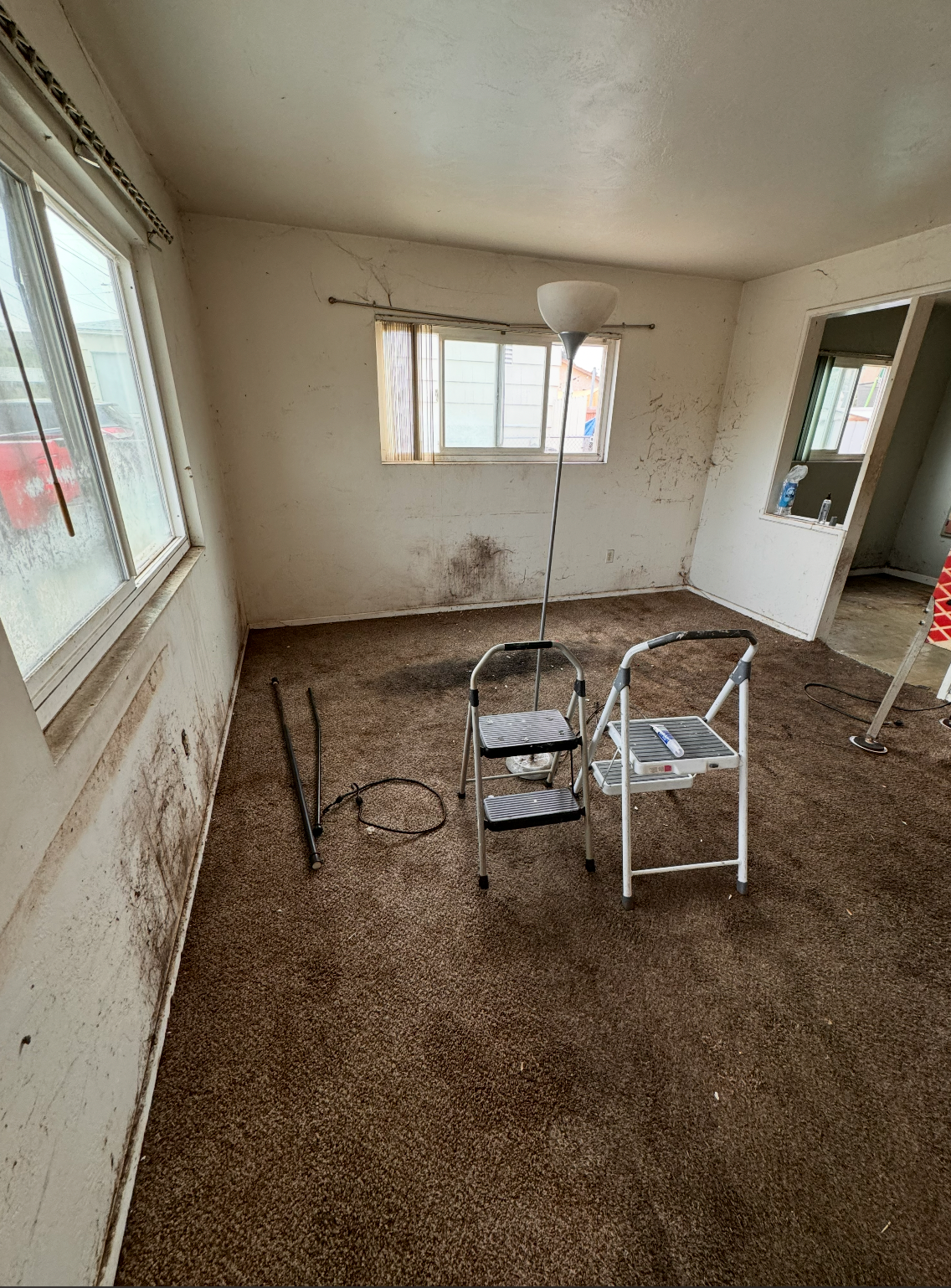 Severe mold damage in bedroom before restoration